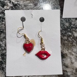 Red Heart and Lips Earrings